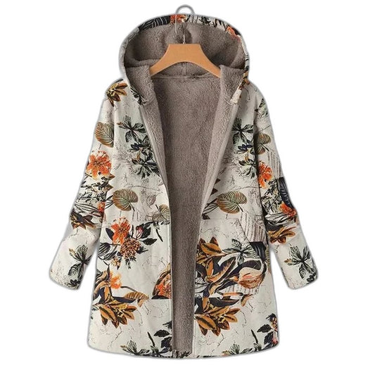 Effortless Floral Jacket for Women with Collared Long Sleeve Fur Lined Casual Style
