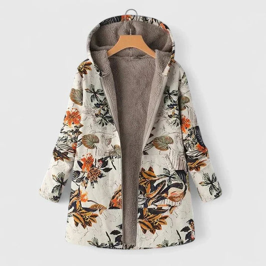 Effortless Floral Jacket for Women with Collared Long Sleeve Fur Lined Casual Style