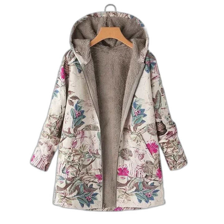 Effortless Floral Jacket for Women with Collared Long Sleeve Fur Lined Casual Style