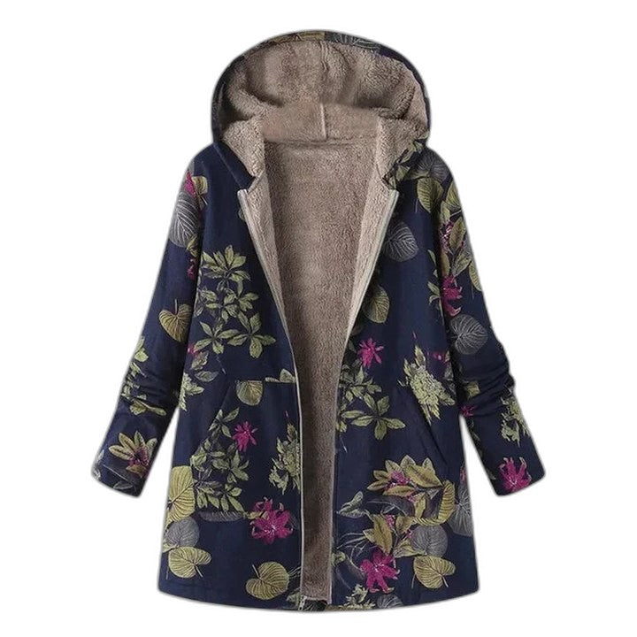 Effortless Floral Jacket for Women with Collared Long Sleeve Fur Lined Casual Style