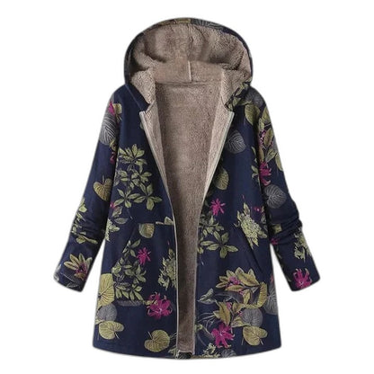 Effortless Floral Jacket for Women with Collared Long Sleeve Fur Lined Casual Style
