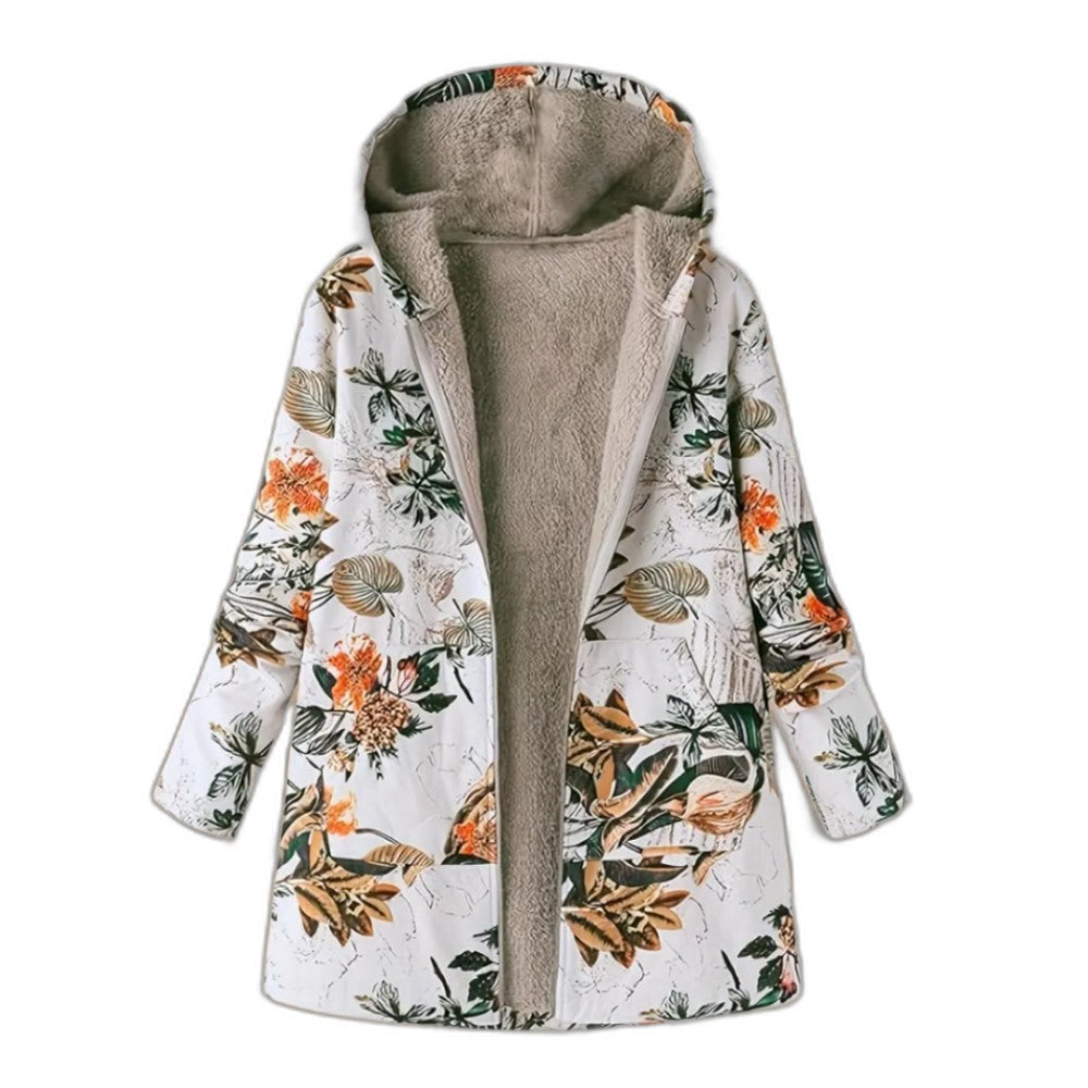 Effortless Floral Jacket for Women with Collared Long Sleeve Pockets Casual Style