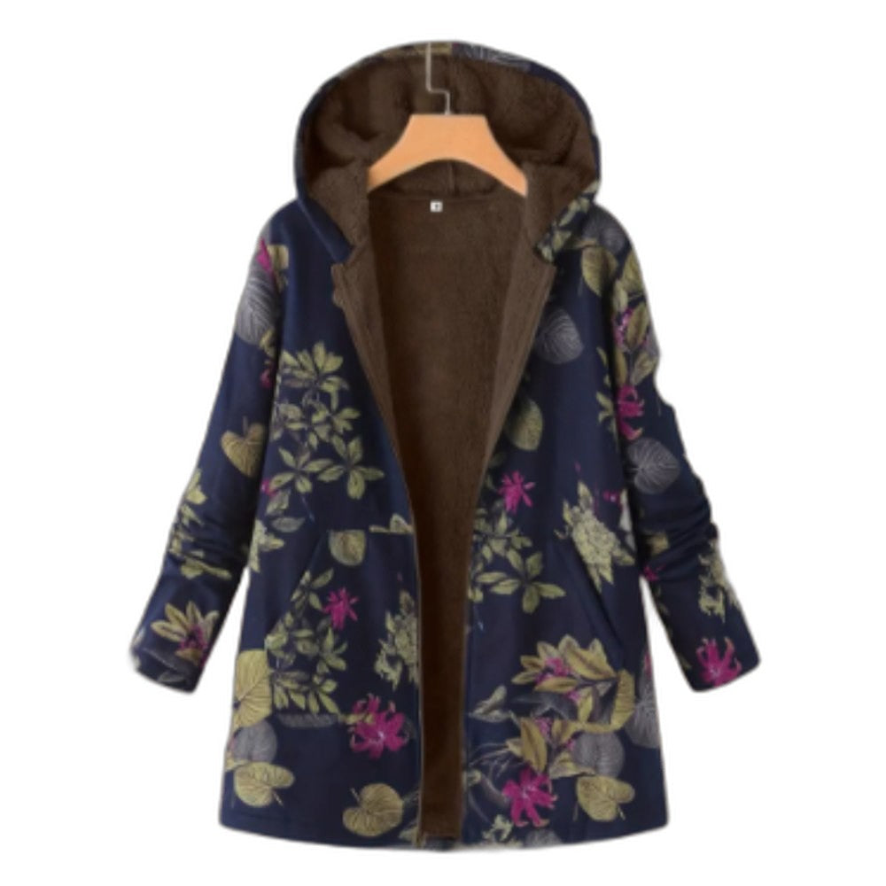 Effortless Floral Jacket for Women with Collared Long Sleeve Pockets Casual Style