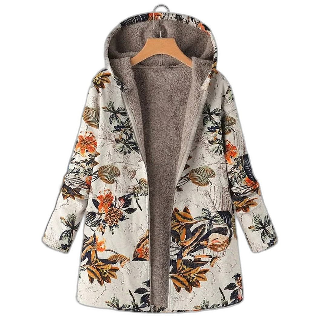 Effortless Floral Jacket for Women with Collared Long Sleeve Pockets Casual Style