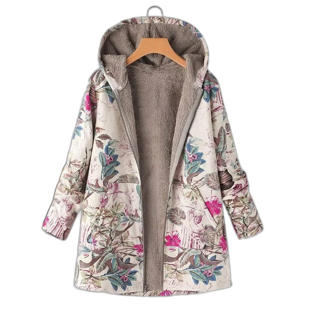 Effortless Floral Jacket for Women with Collared Long Sleeve Pockets Casual Style