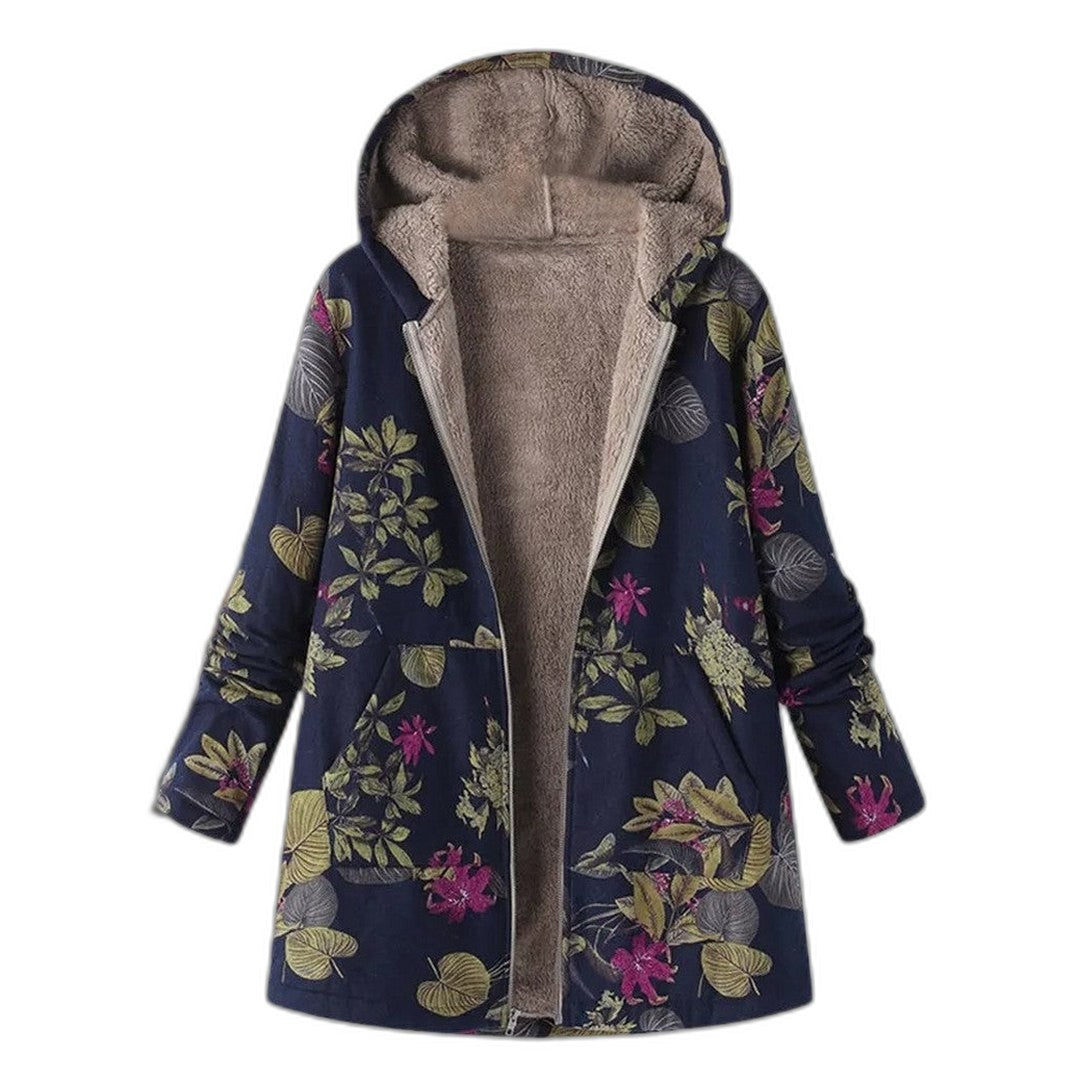 Effortless Floral Jacket for Women with Collared Long Sleeve Pockets Casual Style