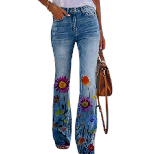 Effortless Floral Jeans for Women with High Waisted Straight Leg Casual Style