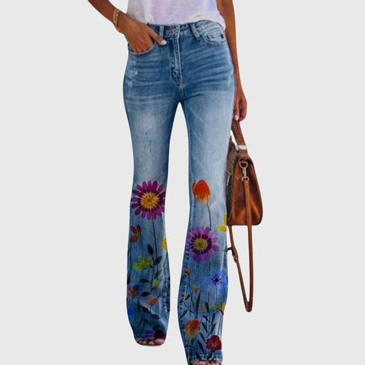 Effortless Floral Jeans for Women with High Waisted Straight Leg Casual Style