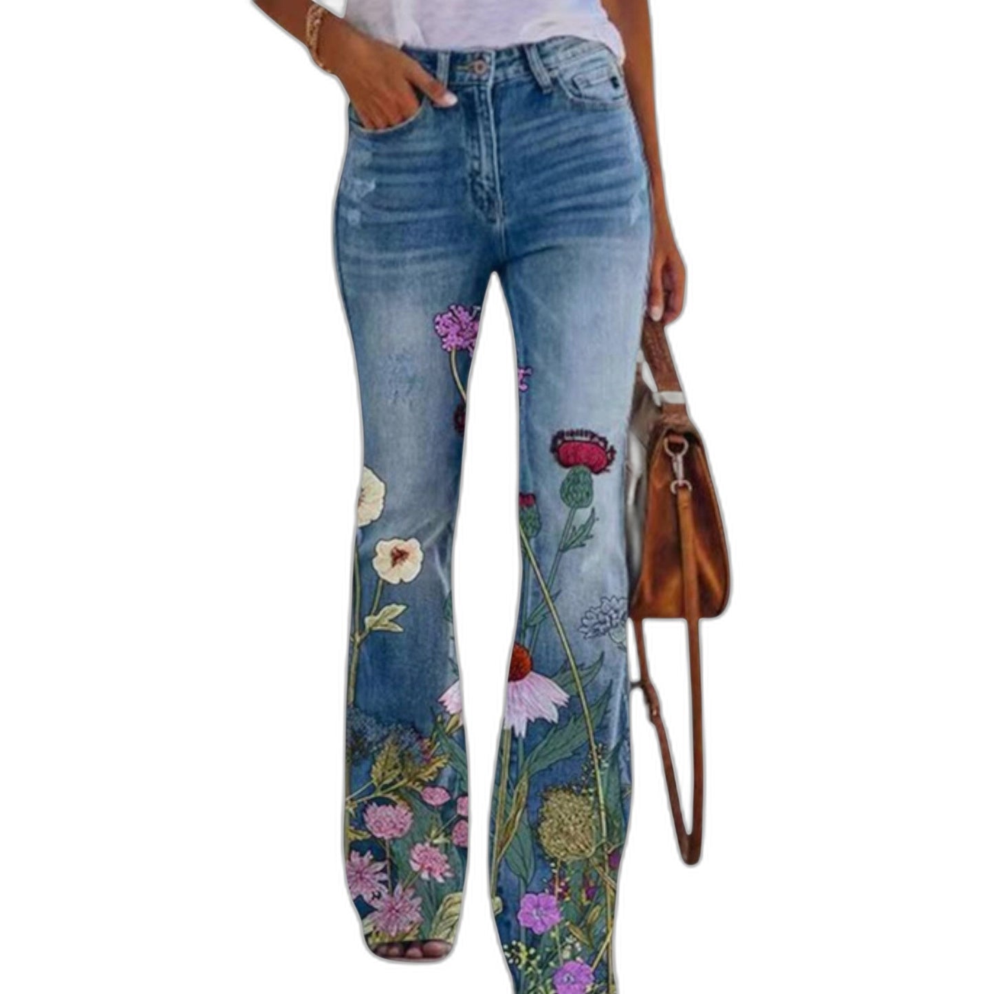 Effortless Floral Jeans for Women with High Waisted Straight Leg Casual Style