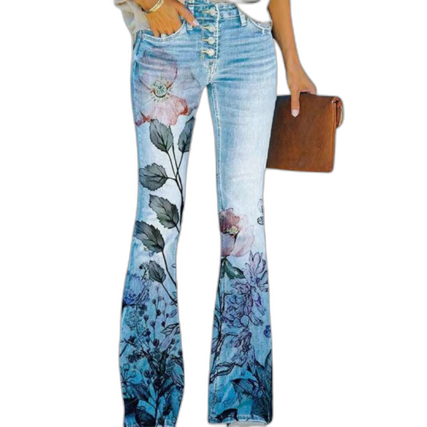 Effortless Floral Jeans for Women with High Waisted Straight Leg Casual Style