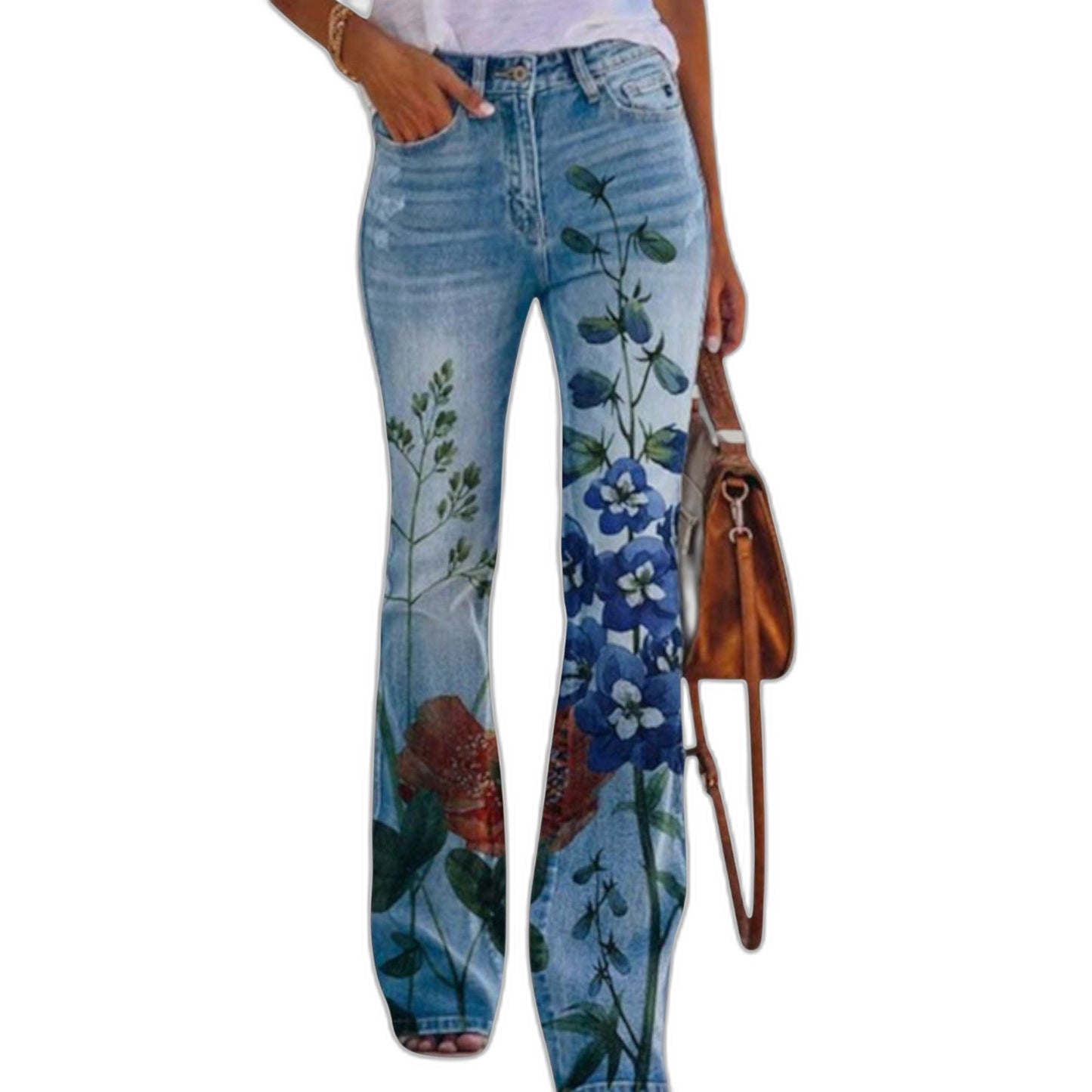 Effortless Floral Jeans for Women with High Waisted Straight Leg Casual Style