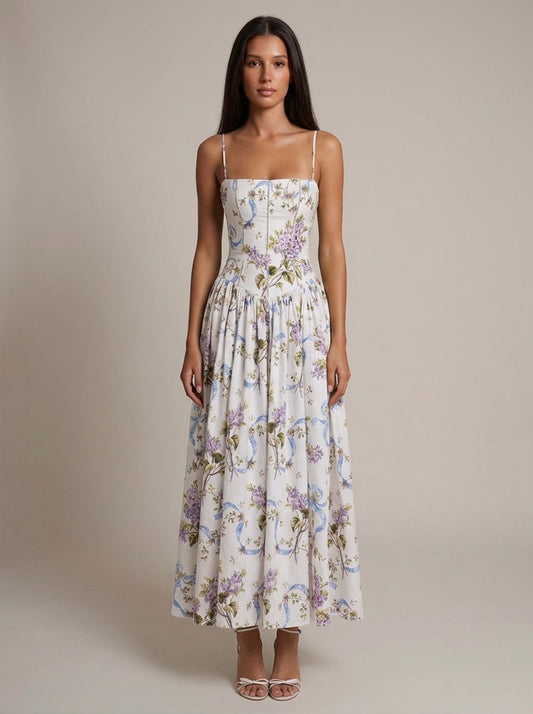 Effortless Floral Maxi Dress for Women with Square Neck Spaghetti Strap Tiered Casual Style