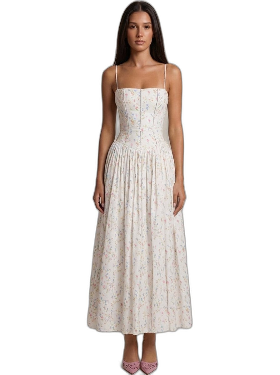 Effortless Floral Maxi Dress for Women with Square Neck Spaghetti Strap Tiered Casual Style