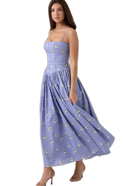 Effortless Floral Maxi Dress for Women with Square Neck Spaghetti Strap Tiered Casual Style