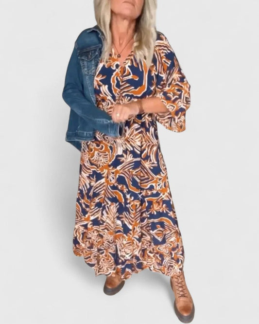 Effortless Floral Maxi Dress for Women with V Neck Long Sleeve Flowing Casual Style