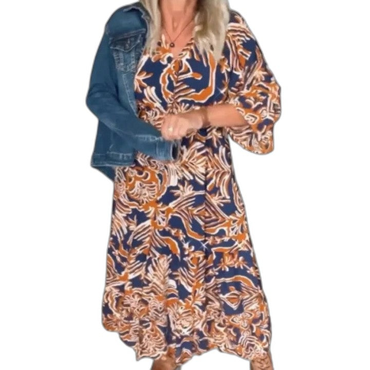 Effortless Floral Maxi Dress for Women with V Neck Long Sleeve Flowing Casual Style