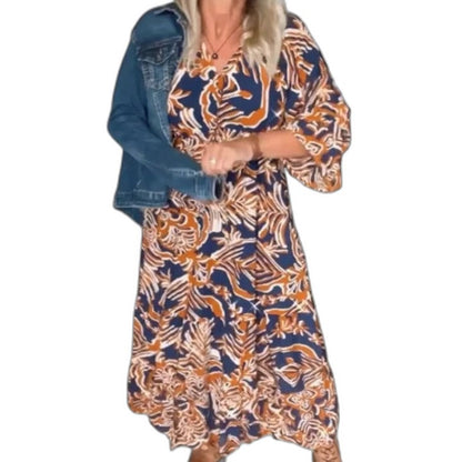 Effortless Floral Maxi Dress for Women with V Neck Long Sleeve Flowing Casual Style