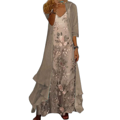 Effortless Floral Maxi Dress for Women with V Neck Long Sleeve Tiered Flowing Casual Style