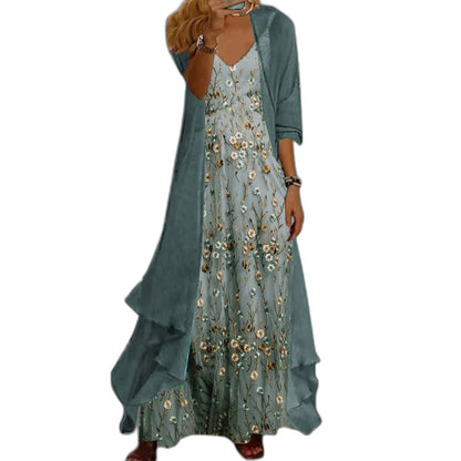 Effortless Floral Maxi Dress for Women with V Neck Long Sleeve Tiered Flowing Casual Style