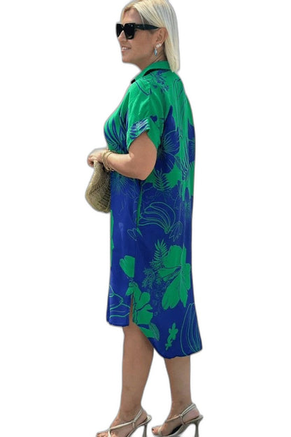 Effortless Floral Midi Dress for Women with Collared Short Sleeve Button Front Flowing Casual Style