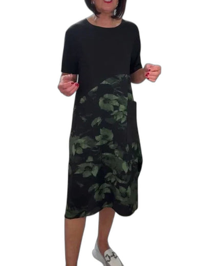 Effortless Floral Midi Dress for Women with Crew Neck Short Sleeve Flowing Casual Style