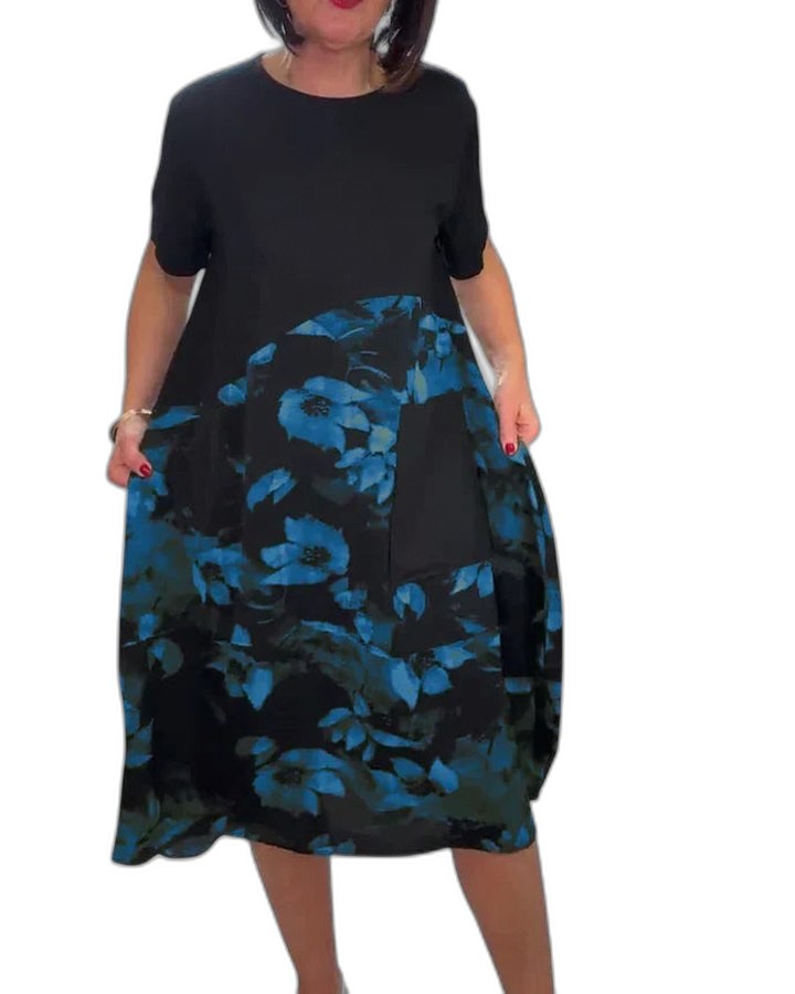 Effortless Floral Midi Dress for Women with Crew Neck Short Sleeve Flowing Casual Style