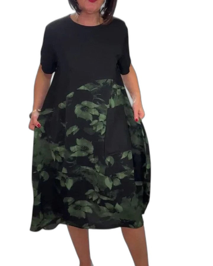 Effortless Floral Midi Dress for Women with Crew Neck Short Sleeve Flowing Casual Style