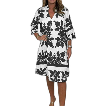 Effortless Floral Midi Dress for Women with V Neck Elbow Sleeve Flowing Casual Style