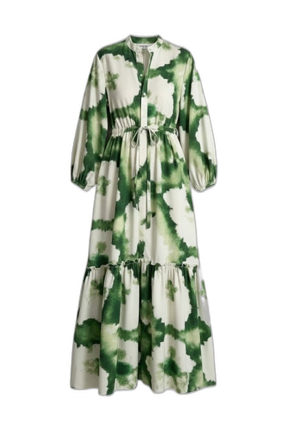 Effortless Floral Midi Dress for Women with V Neck Long Sleeve Tiered Button Front Flowing Casual Style