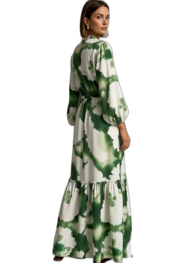 Effortless Floral Midi Dress for Women with V Neck Long Sleeve Tiered Button Front Flowing Casual Style