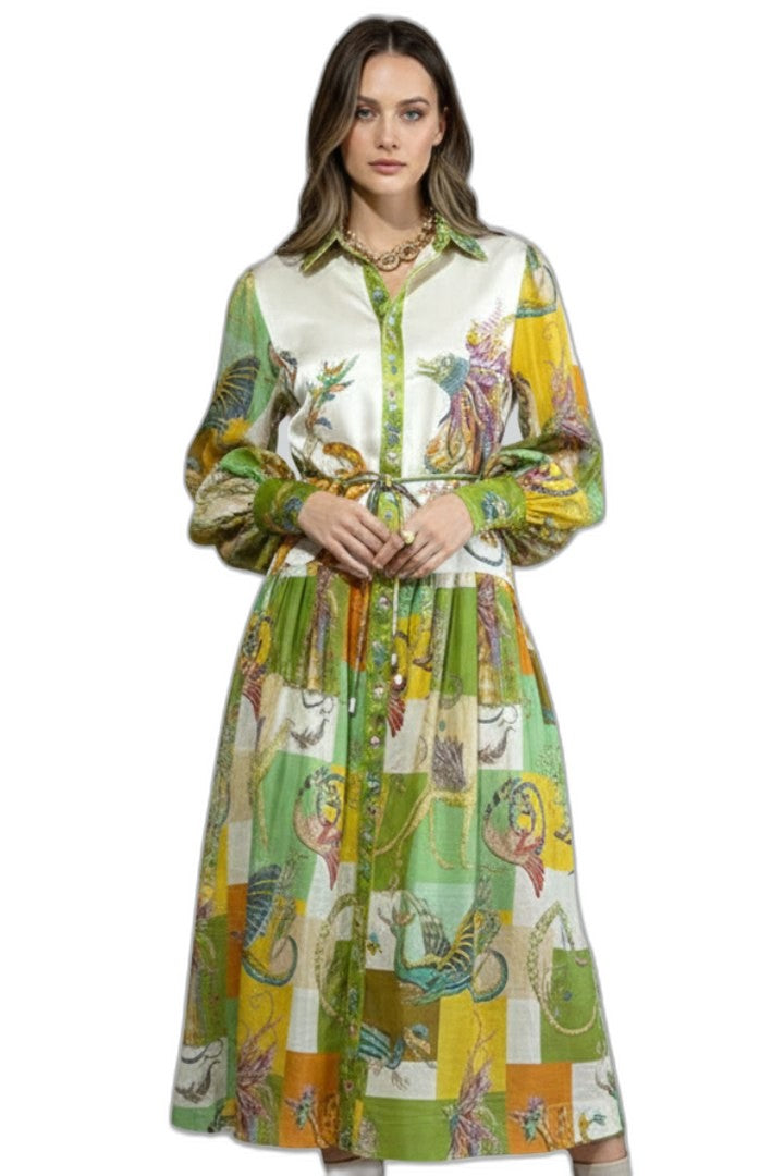 Effortless Floral Midi Dress for Women with V Neck Long Sleeve Tiered Button Front Flowing Casual Style
