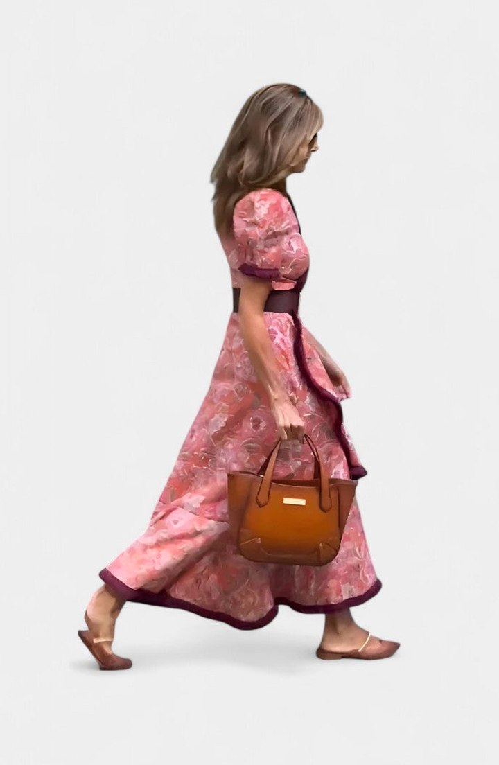 Effortless Floral Midi Dress for Women with V Neck Puff Sleeve Wrap Belted Flowing Casual Style