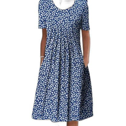 Effortless Floral Midi Dress for Women with V Neck Short Sleeve A Line Flowing Casual Style