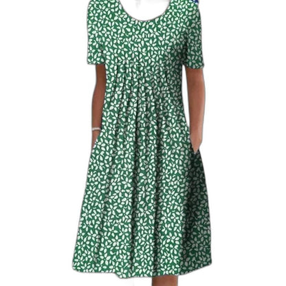 Effortless Floral Midi Dress for Women with V Neck Short Sleeve A Line Flowing Casual Style