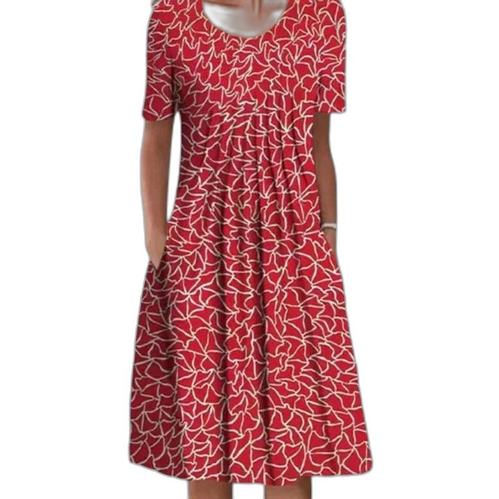 Effortless Floral Midi Dress for Women with V Neck Short Sleeve A Line Flowing Casual Style