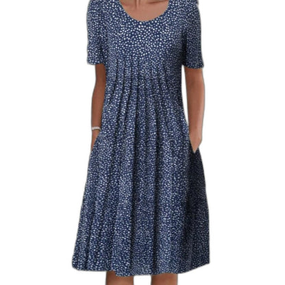 Effortless Floral Midi Dress for Women with V Neck Short Sleeve A Line Flowing Casual Style