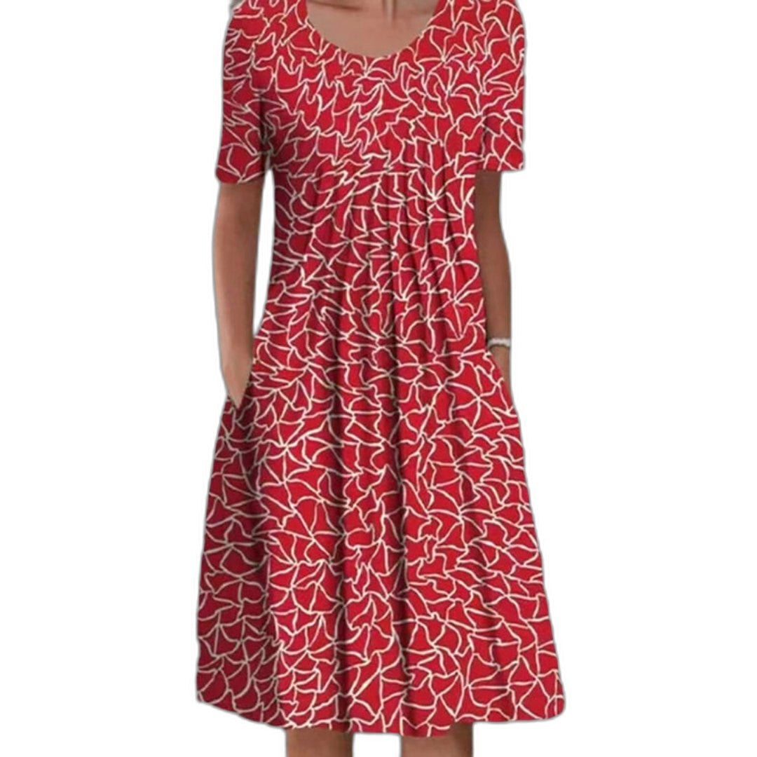 Effortless Floral Midi Dress for Women with V Neck Short Sleeve A Line Flowing Casual Style