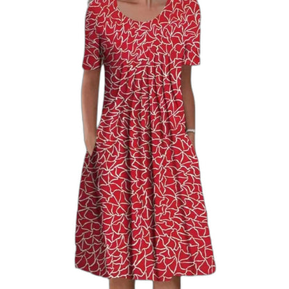 Effortless Floral Midi Dress for Women with V Neck Short Sleeve A Line Flowing Casual Style