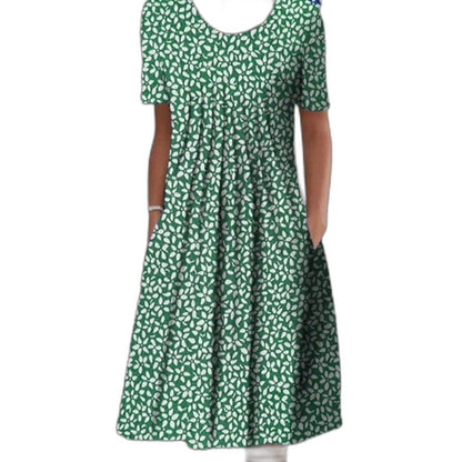 Effortless Floral Midi Dress for Women with V Neck Short Sleeve A Line Flowing Casual Style