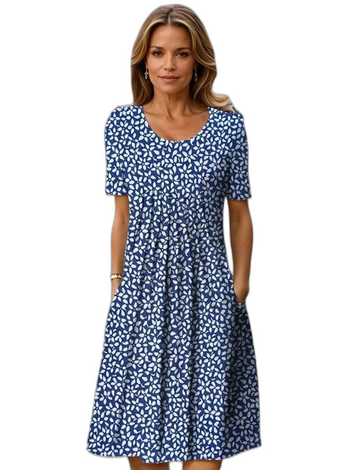 Effortless Floral Midi Dress for Women with V Neck Short Sleeve Fit And Flare Casual Style