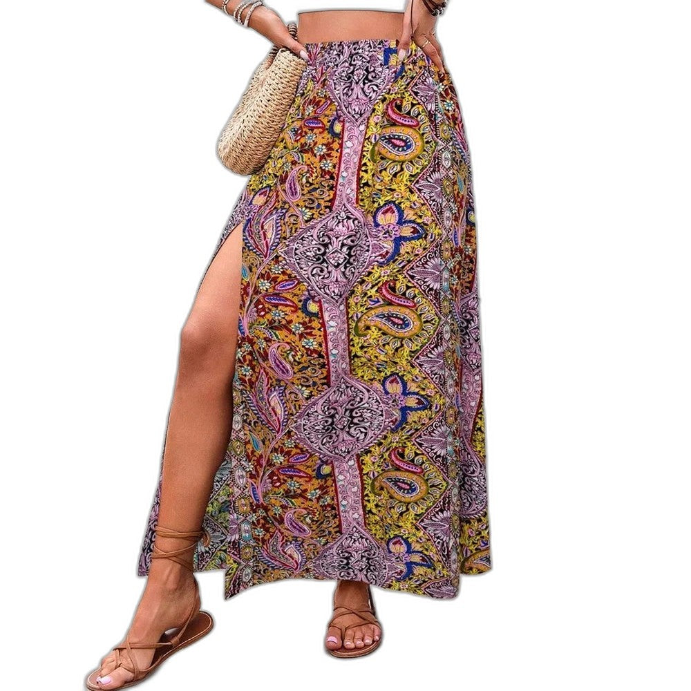 Effortless Floral Midi Skirt for Women with High Waisted Casual Style