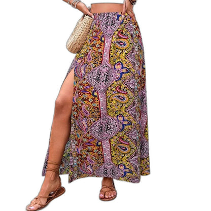 Effortless Floral Midi Skirt for Women with High Waisted Casual Style
