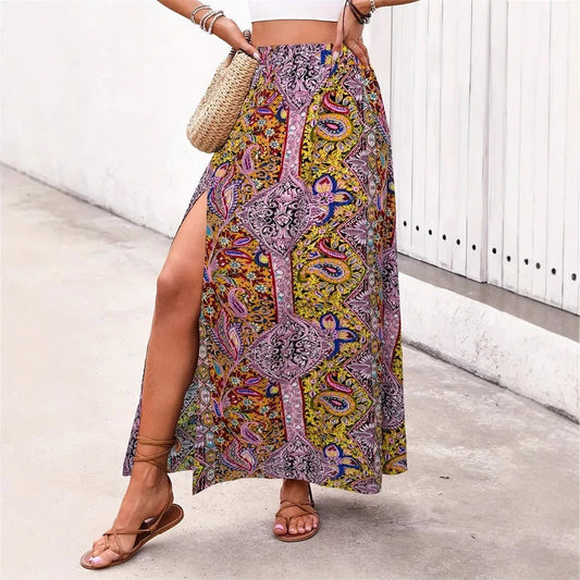 Effortless Floral Midi Skirt for Women with High Waisted Casual Style
