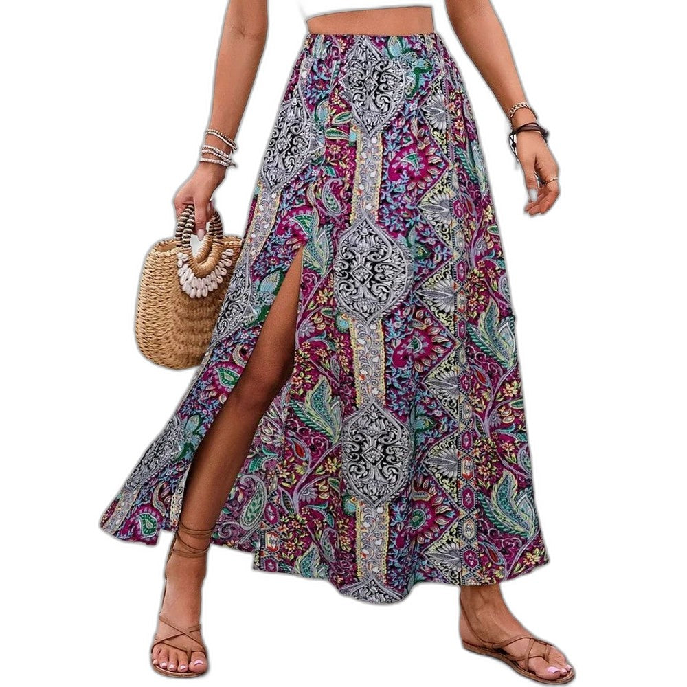 Effortless Floral Midi Skirt for Women with High Waisted Casual Style