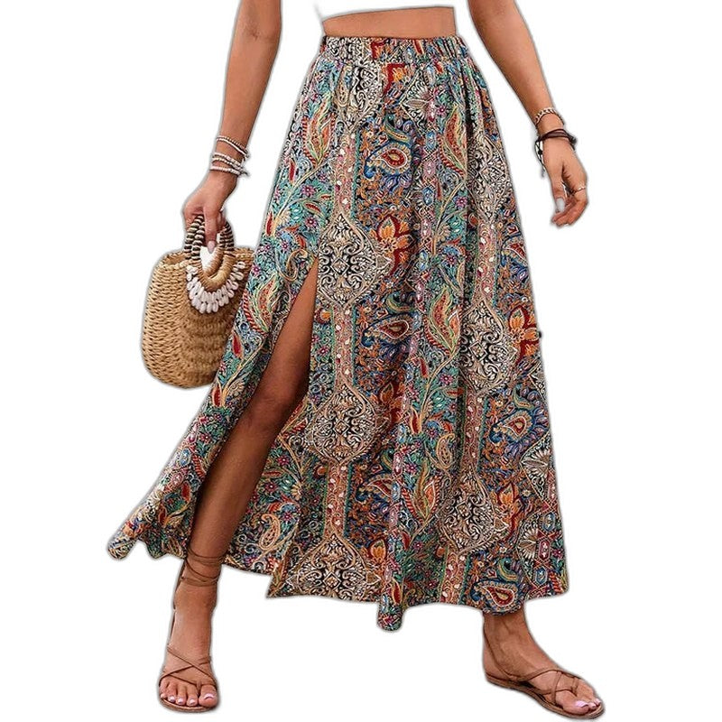 Effortless Floral Midi Skirt for Women with High Waisted Casual Style