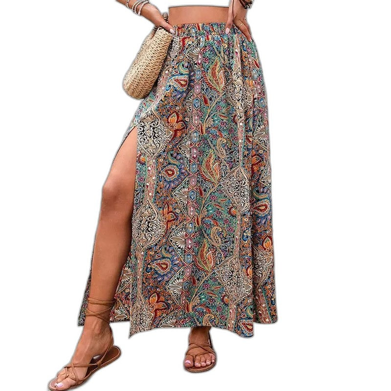 Effortless Floral Midi Skirt for Women with High Waisted Casual Style