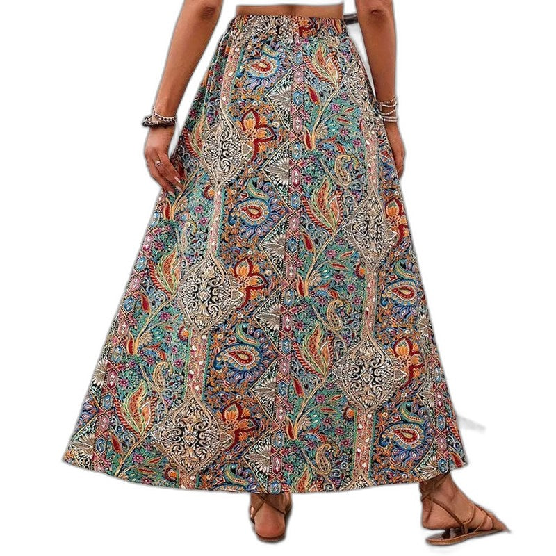 Effortless Floral Midi Skirt for Women with High Waisted Casual Style