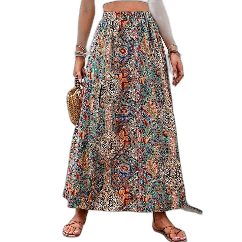 Effortless Floral Midi Skirt for Women with High Waisted Casual Style