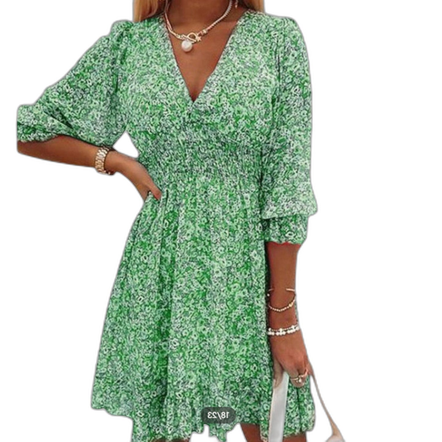 Effortless Floral Mini Dress for Women with V Neck Puff Sleeve A Line Tiered Ruffle Casual Style