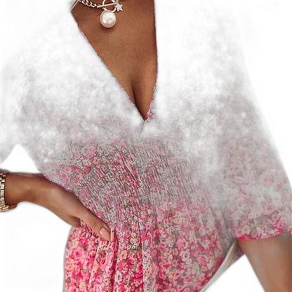 Effortless Floral Mini Dress for Women with V Neck Puff Sleeve A Line Tiered Ruffle Casual Style